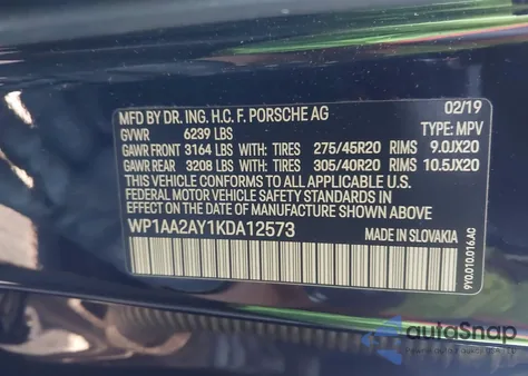 2019 Porsche Cayenne z USA, uszkodzony, nr VIN WP1AA2AY1KDA12573